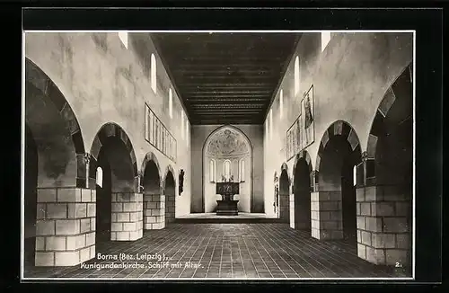 AK Borna, Kunigundenkirche, Schiff mit Altar