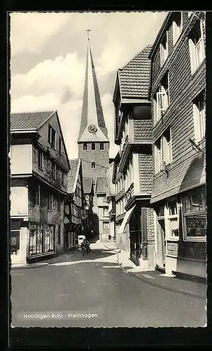 AK Hattingen-Steinhagen / Ruhr, Strassenpartie mit Kirche