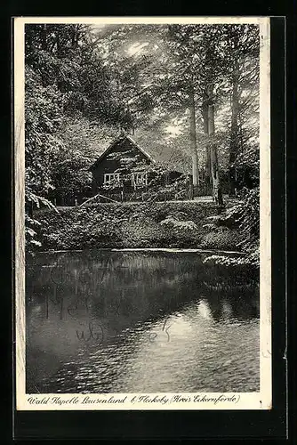 AK Louisenlund b. Fleckeby, Wald-Kapelle vom Wasser betrachtet
