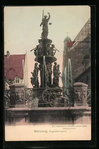 AK Nürnberg, Ansicht vom Tugendbrunnen