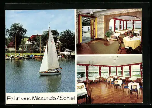 AK Missunde /Schlei, Gasthaus Missunder Fährhaus und Segelboot, Innenansichten