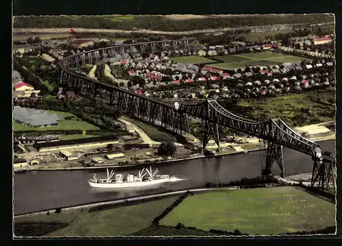 AK Rendsburg, Blick auf die Hochbrücke mit Dampfboot