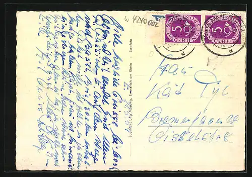 AK Emmerich a. Rh., Hafen mit Dampfern, Denkmal