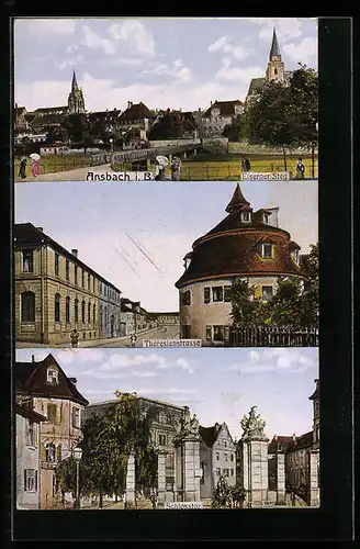 AK Ansbach i. B., Schlosstor, Eiserner Steg, Theresienstrasse
