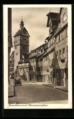AK Schwäb. Hall, Strassenpartie mit Gasthaus, Renaissancehaus und Josenturm