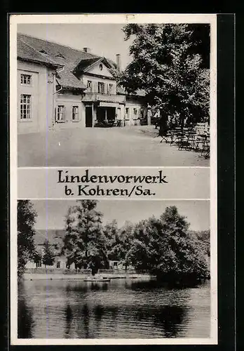 AK Lindenvorwerk bei Kohren, Gasthaus, Uferpartie