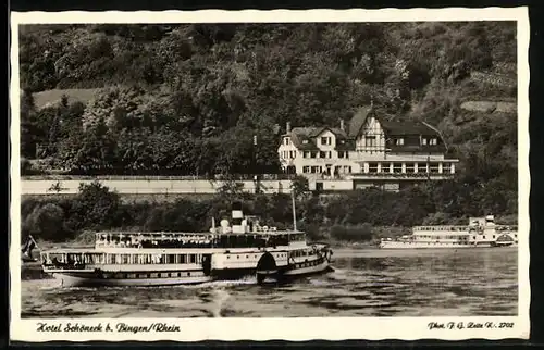 AK Bingen /Rhein, Hotel Schöneck mit Dampfern