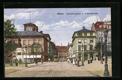 AK Mainz, Gutenbergplatz und Ludwigstrasse