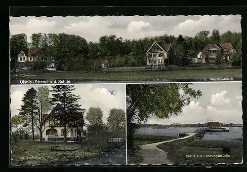 AK Ulsnis, Strand a. d. Schlei, Landschulheim, Partie a. d. Landungsbrücke