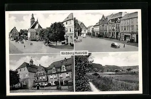 AK Kirchberg /Hunsrück, Ortsansichten mit Kirche und Geschäften