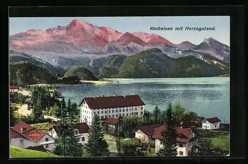 AK Kochelsee, Teilansicht mit Herzogstand