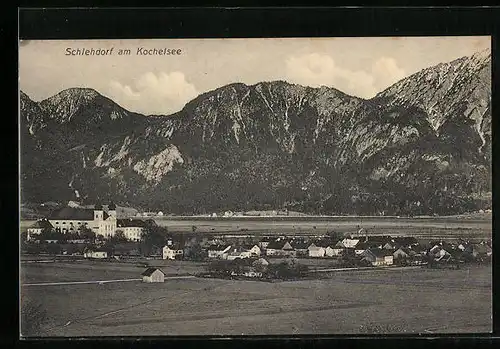 AK Schlehdorf a. Kochelsee, Ortsansicht mit Bergpanorama