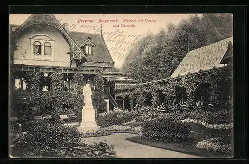 AK Bremen, Bürgerpark, Meierei mit Garten und Veranda