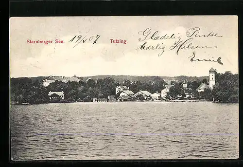 AK Tutzing, Ortsansicht mit Starnberger See