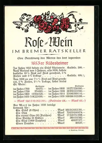 AK Bremen, Rose-Wein, Bremer Ratskeller