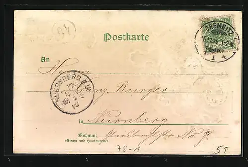 Lithographie Chemnitz, Glücks-Banner mit Ritterhelm