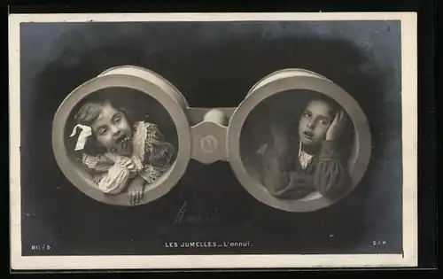 AK Kinder in einem riesigen Fernglas