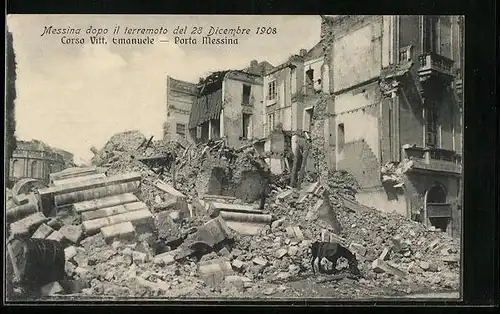 AK Messina, Dopo il terremoto del 28 Dicembre 1908, Corso Vitt. Emanuele, Porta Messina