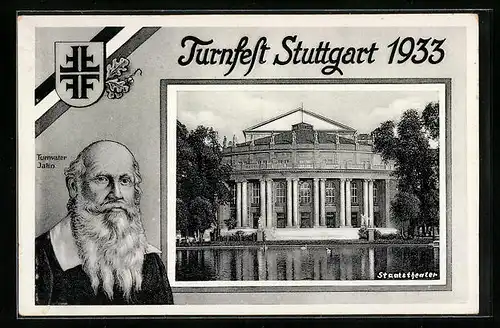 AK Stuttgart, Turnfest 1933, Staatstheater, Turnvater Jahn