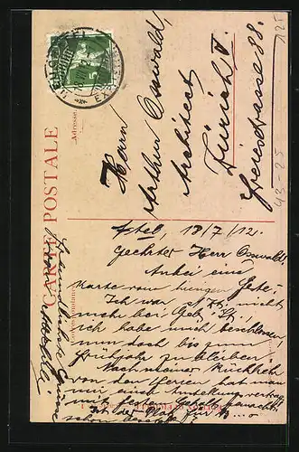 Künstler-AK Neuchâtel, XXIIme Fête Fédérale de Chant 1912, Älterer Mann mit Harfe zu Pferde