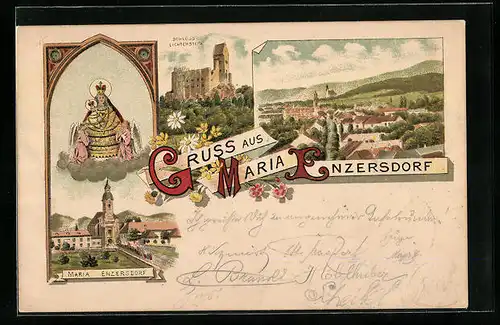 Lithographie Maria Enzersdorf, Schloss Lichtenstein, Kirche