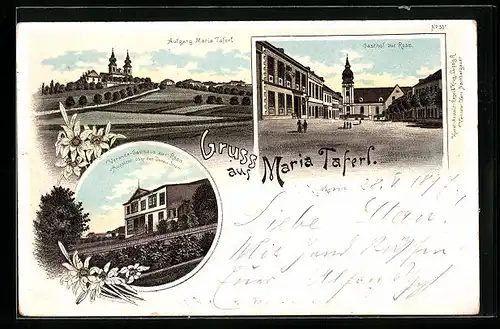 Lithographie Maria Taferl, Veranda-Gasthaus zur Rose