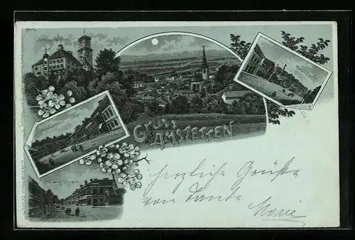 Mondschein-Lithographie Amstetten, Wiener Strasse, Schloss Wallse