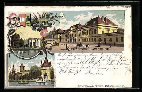 Lithographie Laxenburg, Marianeninsel, Franzensburg