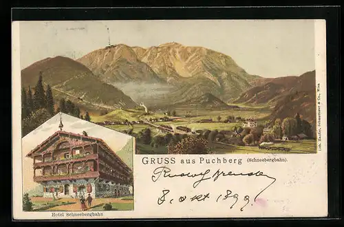 Lithographie Puchberg, Hotel Schneebergbahn