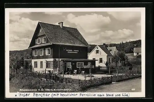 AK Mönichkirchen, Gasthaus u. Pension Kernstockhaus mit Garten
