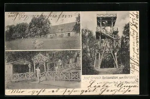 AK Mauerbach, Josef Strenns Restauration zum Touristen am Tulbinger Kogel mit Aussichtsturm