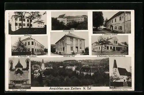 AK Zeillern, Gasthaus von K. Gayrhofer, Gasthof von F. Grabner, Gemischtwarenhandlung von A. Obstmayer