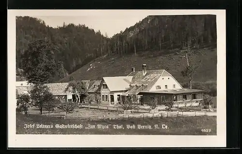 AK Thal, Josef Leitners Gastwirtschaft Zur Myra mit Wald