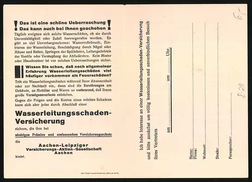 Klapp-AK Oje!, Postkarte Geschäftsstelle der Aachen-Leipziger Versicherungs-Aktien-Gesellschaft