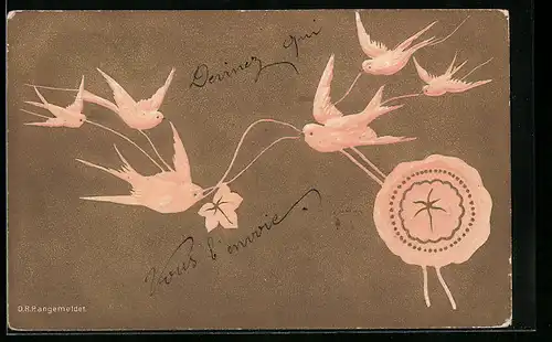 Präge-AK Fliegende Schwalben ziehen ein Siegel