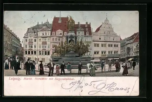 AK Leipzig, Markt mit Nordseite des Siegesdenkmals
