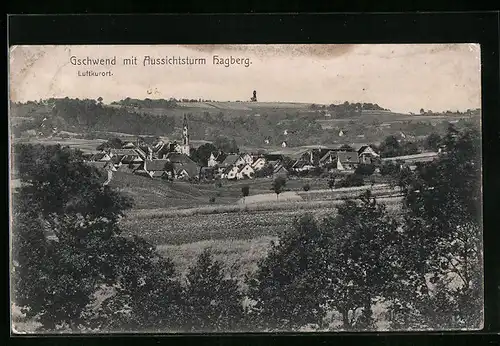 AK Gschwend, Gesamtansicht mit Aussichtsturm Hagberg