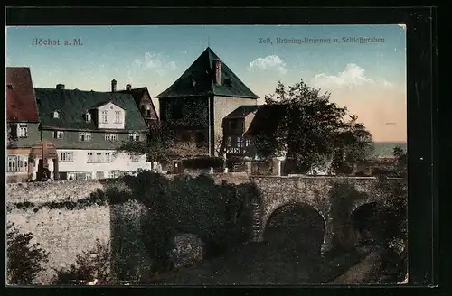 AK Höchst a. M., Zoll, Brüning-Brunnen und Schlossgraben