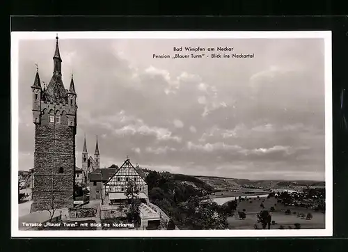 AK Bad Wimpfen a. N., Pension Blauer Turm mit Blick ins Neckartal