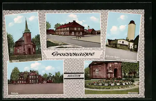 AK Grossenaspe / Holstein, Kirche, Schule, Gemeindehaus
