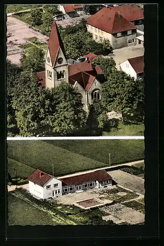 AK Dünne i. W., Teilansicht mit Kirche, Bäckerei Hermann Möller