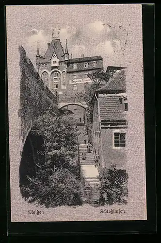 AK Meissen, Schlossstufen mit Wagner's Weinhaus