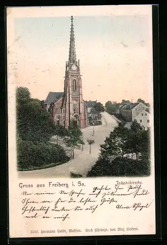 AK Freiberg i. Sa., Blick auf die Jakobikirche