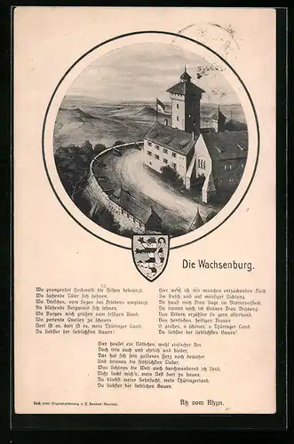 AK Wachsenburg, Burgansicht, Wappen, Gedicht von Atz vom Rhyn
