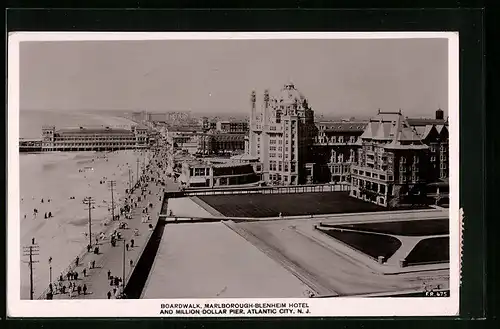 AK Atlantic City, NJ, Boardwalk, marlborough-Blenheim Hotel and Million Dollar Pier