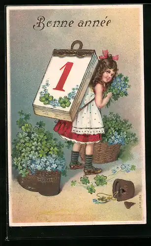 Künstler-AK Kleines Mädchen pflückt 4-blättrige Kleeblätter