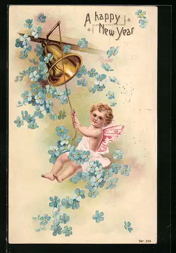 AK Kleiner Neujahrsengel läutet die Glocke zum Fest