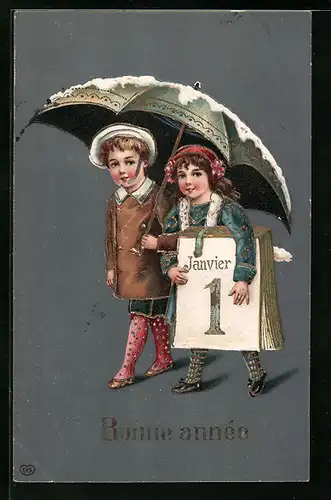 AK Kinder unter dem Schirm zu Neujahr