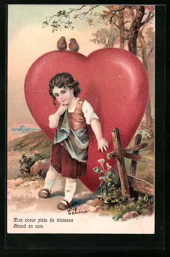 AK Mädchen mit Herz am Zaun