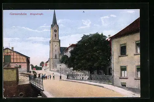 AK Germersheim, Ringstrasse mit Kirche